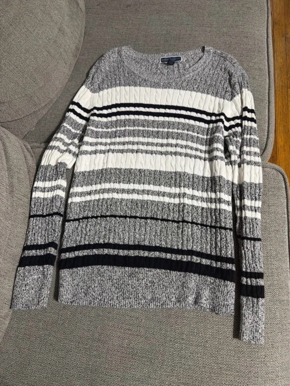 Women’s Striped Cable Knit Sweater - Gray & White